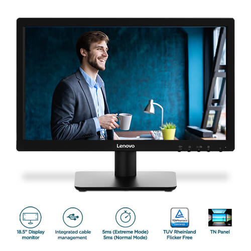 Lenovo D19-10 Monitor (18.5" Display || 60 Hz || Panel Twisted Nematic || Backlight WLED || Tilt Stand || 1x HDMI || Support Windows® 7, Windows 10 || 1 Year Warranty)